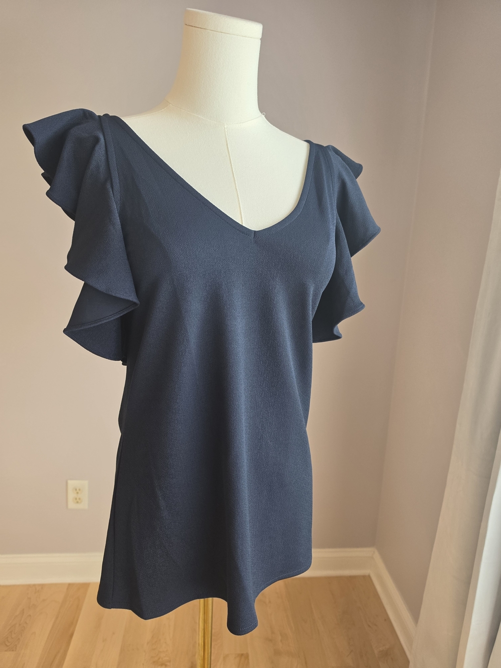 Banana Republic Navy V-Neck Ruffle Sleeve Blouse
